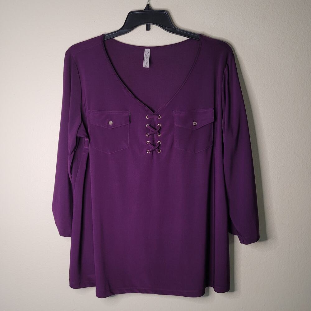 PerSeption Concept Purple Lace-Up V-Neck Blouse 2XL